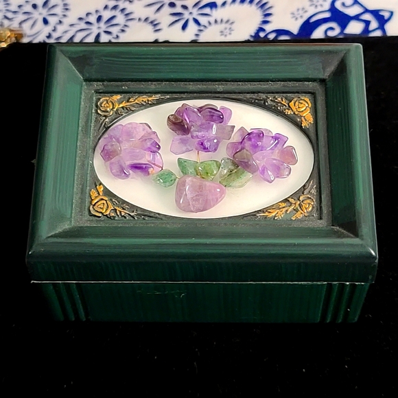 Vintage Amethyst chips Flowers on a Trinket Box